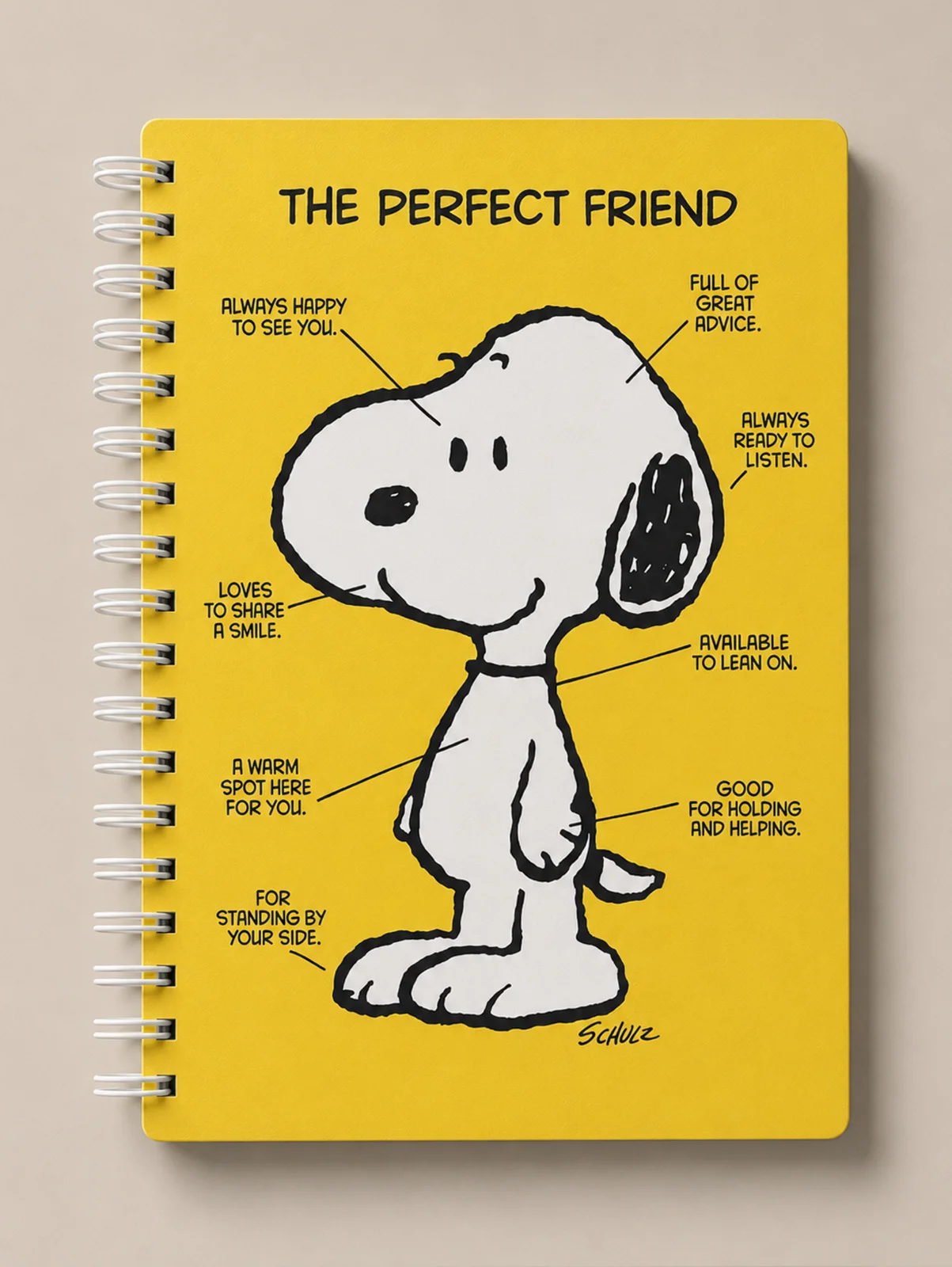 Snoopy "The Perfect Friend" Spiral Notebook – Cute Yellow — view 1